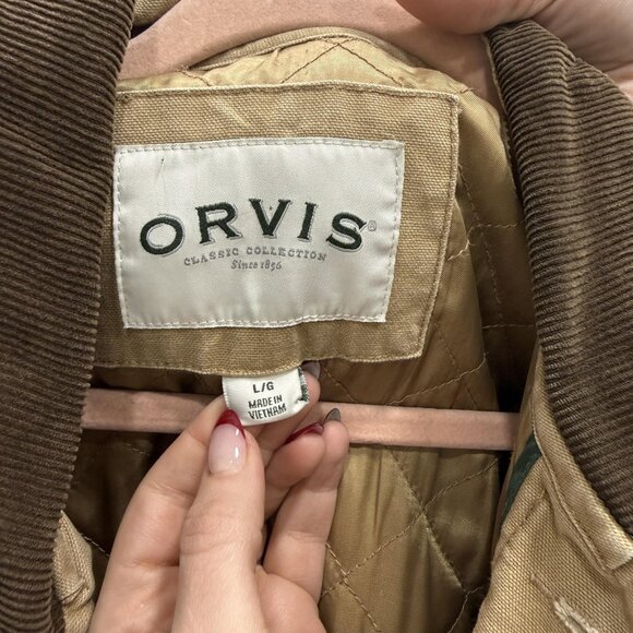 Orvis Jacket Mens Large Beige Canvas Field Coat Quilted Lined Outdoor Workwear - Picture 2 of 16